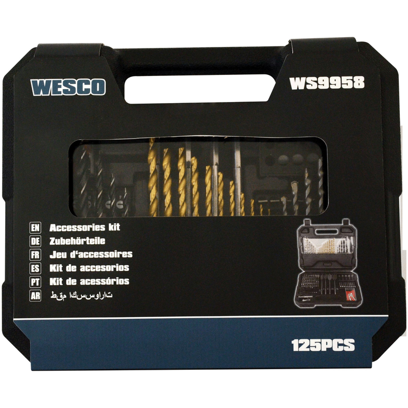 Kit de Brocas e Bits Wesco com 125 Peças para Furadeira e Parafusadeira