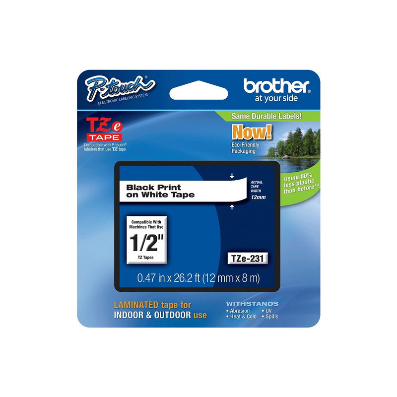 Fita Brother TZe231 12mm Laminada Preto Branco Rotulador PT Tape
