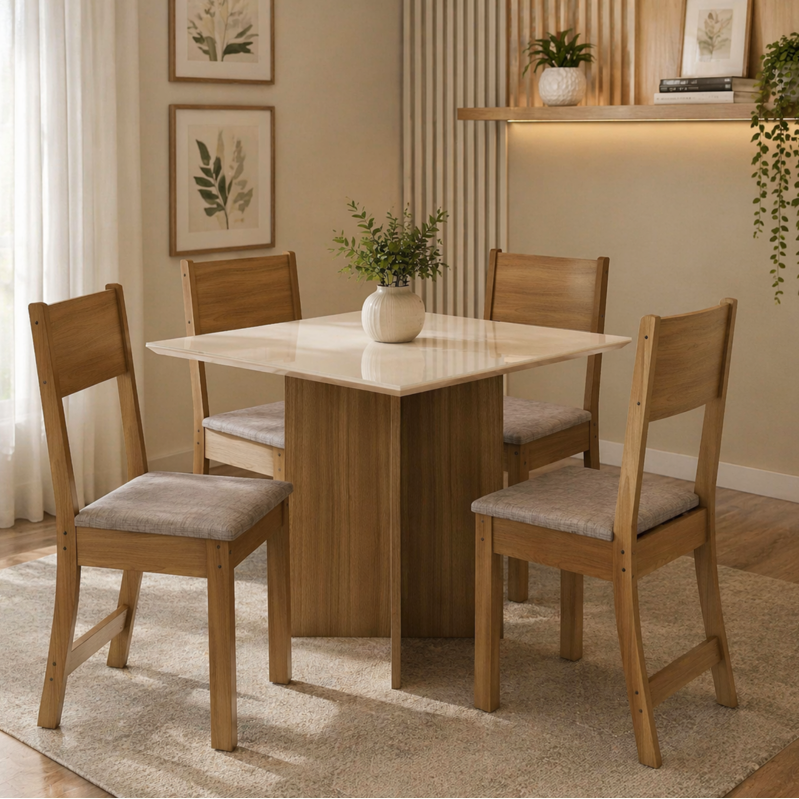 Conjunto de Mesa Helo Poliman com 4 Cadeiras Karlas