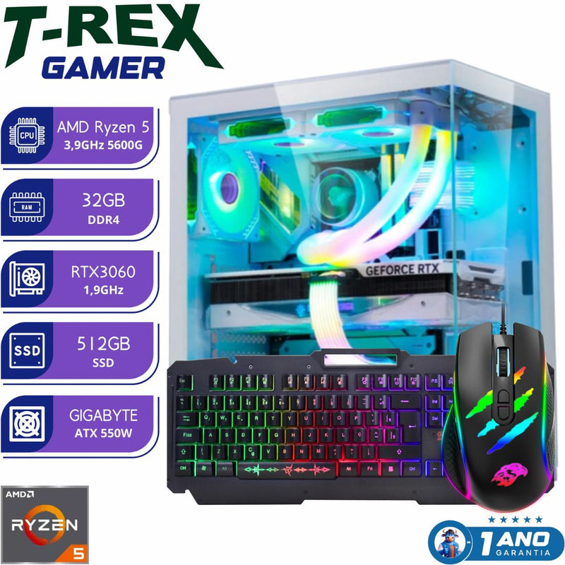 PC Gamer T-REX White Limited Ryzen 5 5600G RTX 3050 32GB SSD 512GB