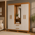 Guarda-Roupa Solteiro 4 Portas Com Espelho 2 Gavetas NT 6055 Notável