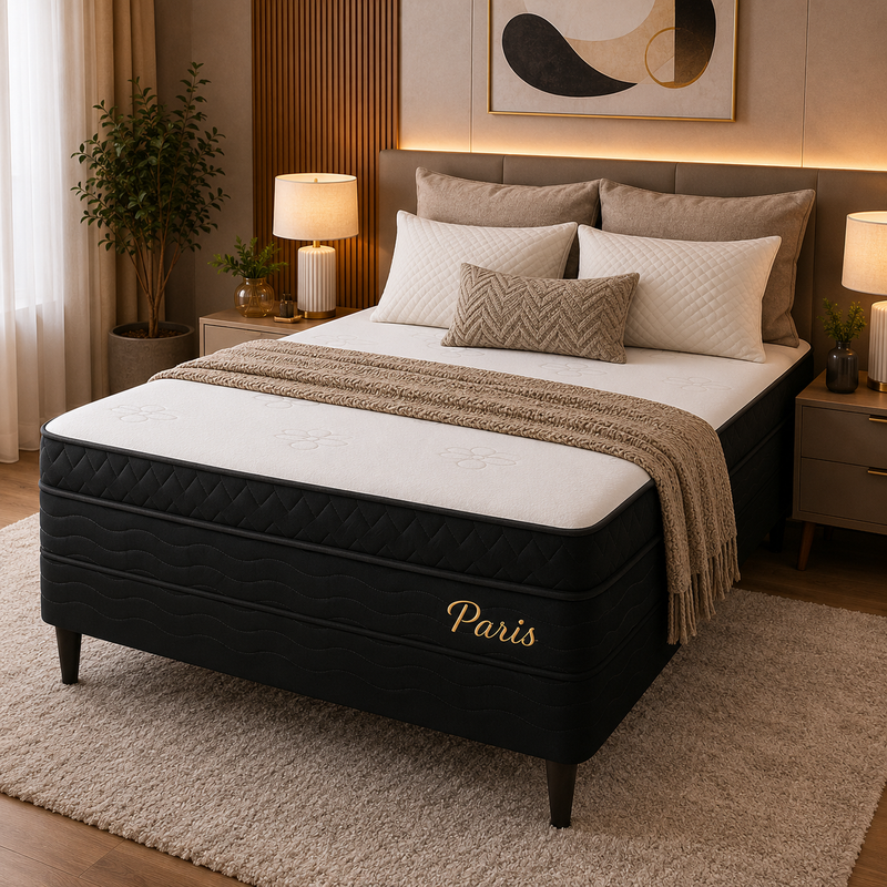 Cama Box Casal (Base + Colchão) Paris Topazio