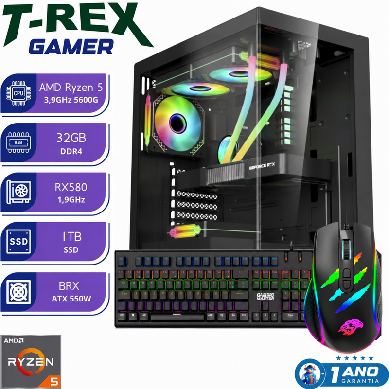 PC Gamer T-REX Ryzen 5 5600G 32GB DDR4 1TB GTX 1660