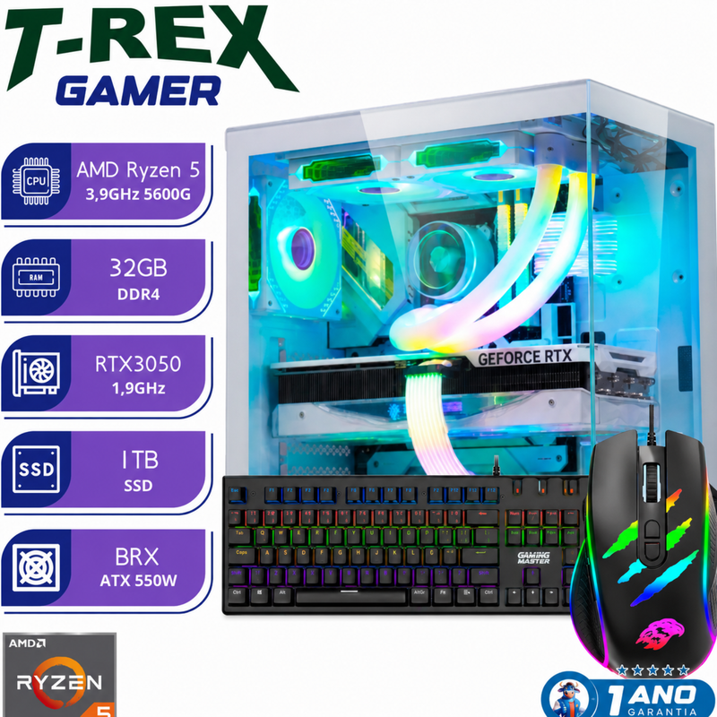 PC Gamer T-REX White Limited Ryzen 5 5600G 32GB NVMe 1TB RTX 3050