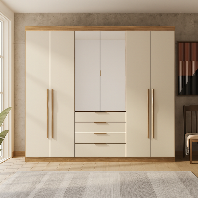 Guarda-Roupa Casal Com Espelho 6 Portas 4 Gavetas Giardino Demóbile