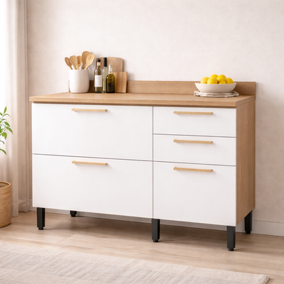 Balcão de Cozinha 120cm 3 Portas 2 Gavetas com Tampo Avelã Telasul
