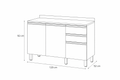 Balcão de Cozinha Macadâmia 120cm 2 Portas 3 Gavetas Telasul