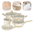 Conjunto De Panelas E Leiteira 5 Peças Marble Edition Cream