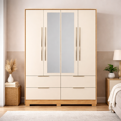 Guarda-Roupa Casal Domo 4 Portas com Espelho e Pés Demóbile