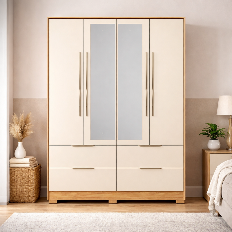 Guarda-Roupa Casal Domo 4 Portas com Espelho e Pés Demóbile