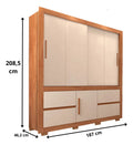 Guarda-Roupa Solteiro Optimus 1,9 3 Portas 4 Gavetas Caemmun com Espelho