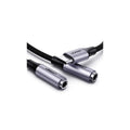 Adaptador UGREEN AV144 USB-C para 2x P2 Fêmea Áudio e Microfone Cabo Áudio 20cm