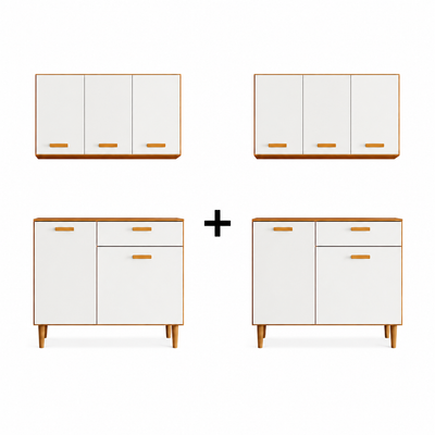 Kit 2 Unidades Cozinha Compacta Balcão e Armário Aéreo Ester Poliman Móveis