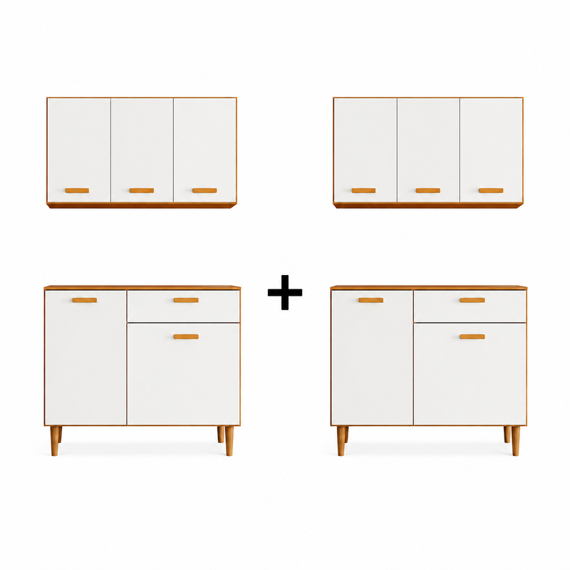 Kit 2 Unidades Cozinha Compacta Balcão e Armário Aéreo Ester Poliman Móveis